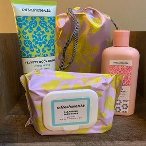 Refreshments Bundle Body Wash, Body Cream, Makeup Removing Wipes & Bag